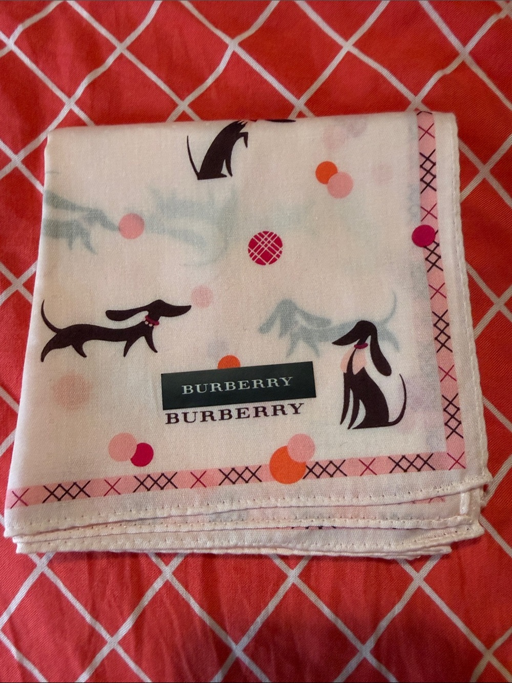 Burberry Pink,Cotton Handkerchief / neck scarf with Dog Motif